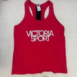 Victoria Sport Red Glitter Tank with Open Back Detail